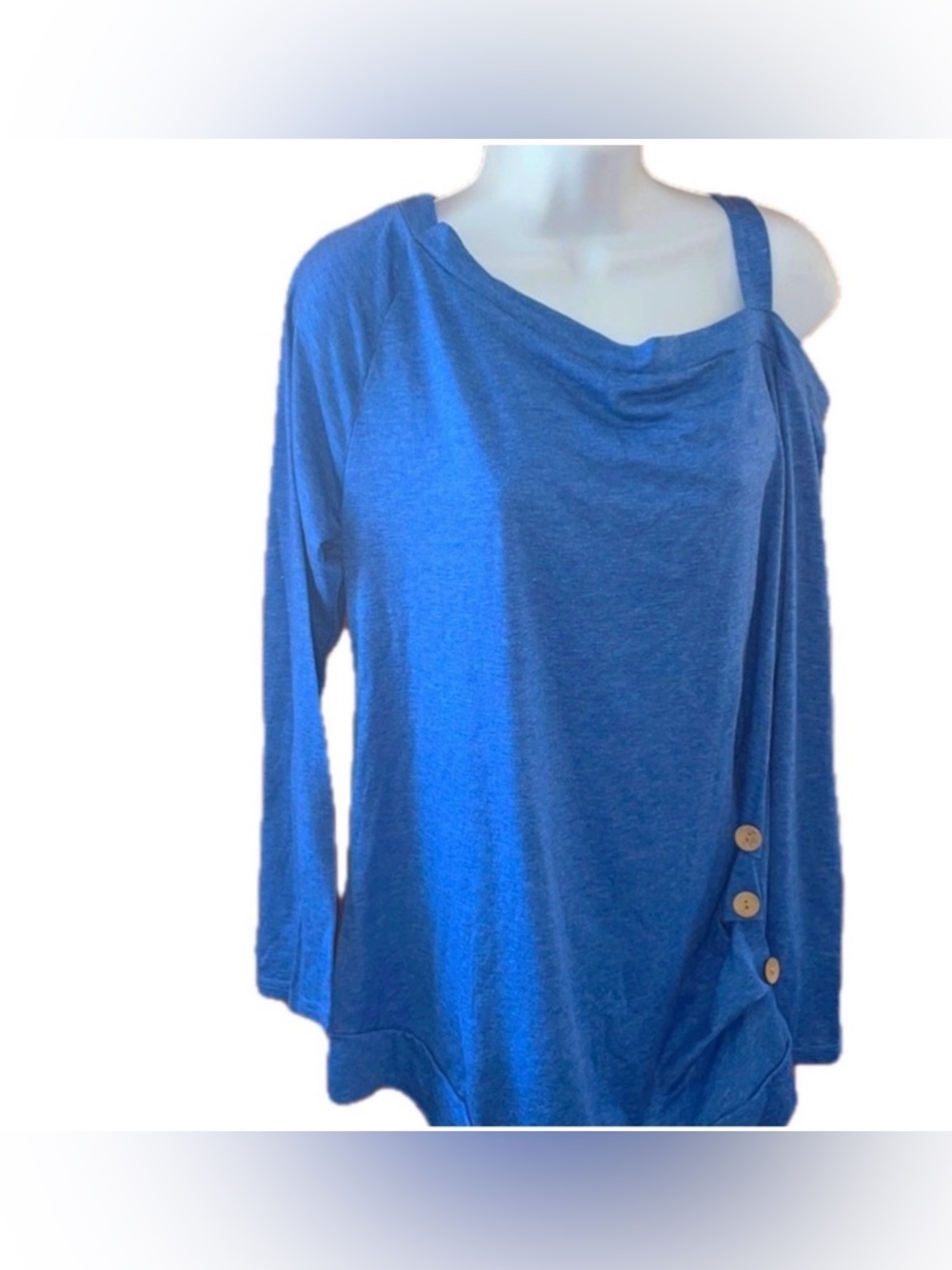 Blue Asymmetrical Off-Shoulder Top